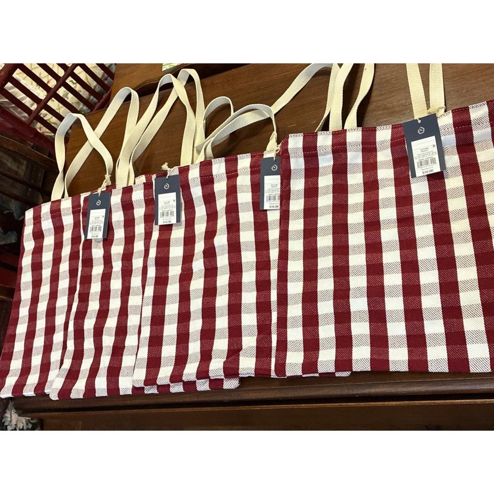 NWT Universal Thread Tote Bags Lot Of 4 Gingham Red Double Handle Woven Shopping